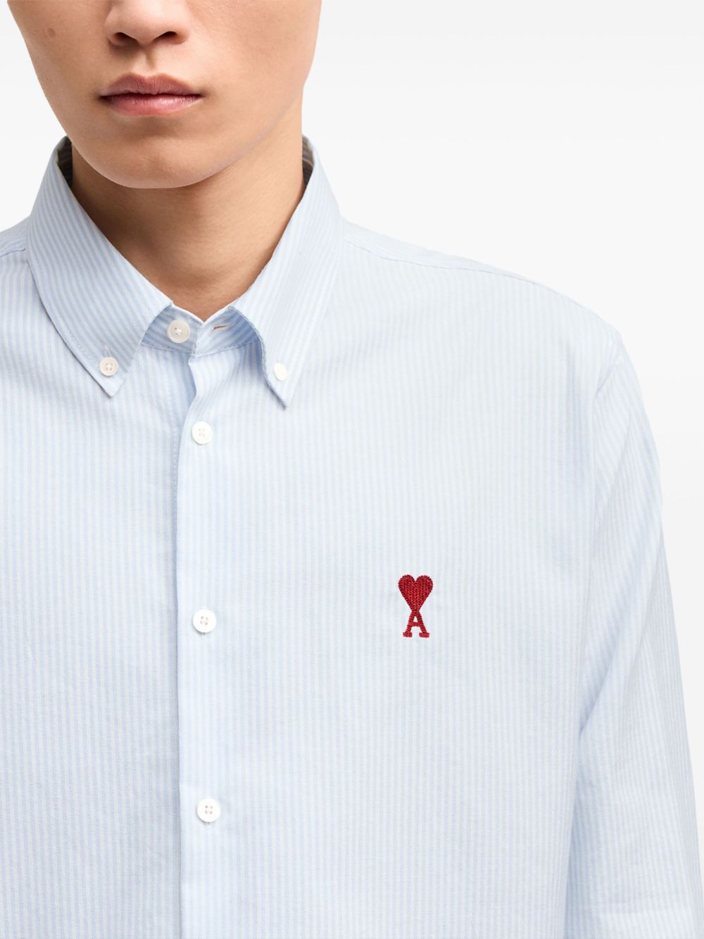 AMI Light Blue Ami De Coeur Striped Shirt