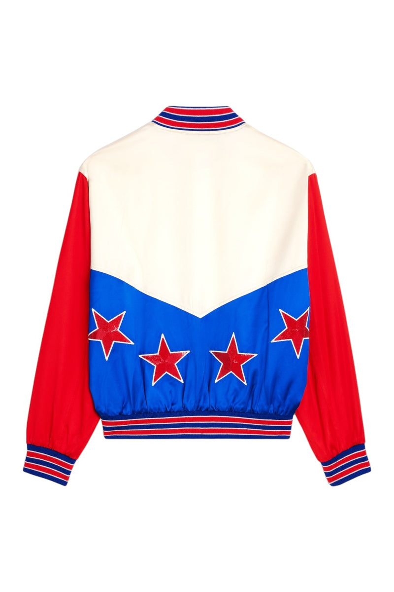 Teddy Embellished Appliquéd Satin Bomber Jacket