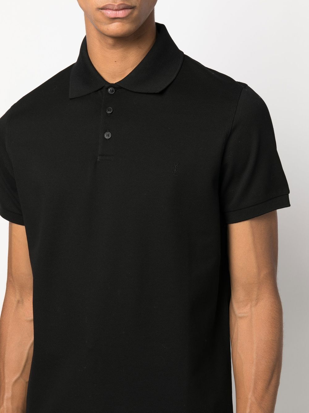 Saint Laurent Cotton Piqué Cassandre Embroidery Polo Shirt