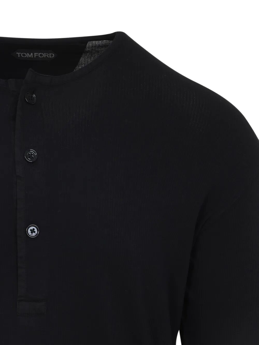 Tom Ford Henley Cotton Stretch Ribbed Long Sleeved T-shirt