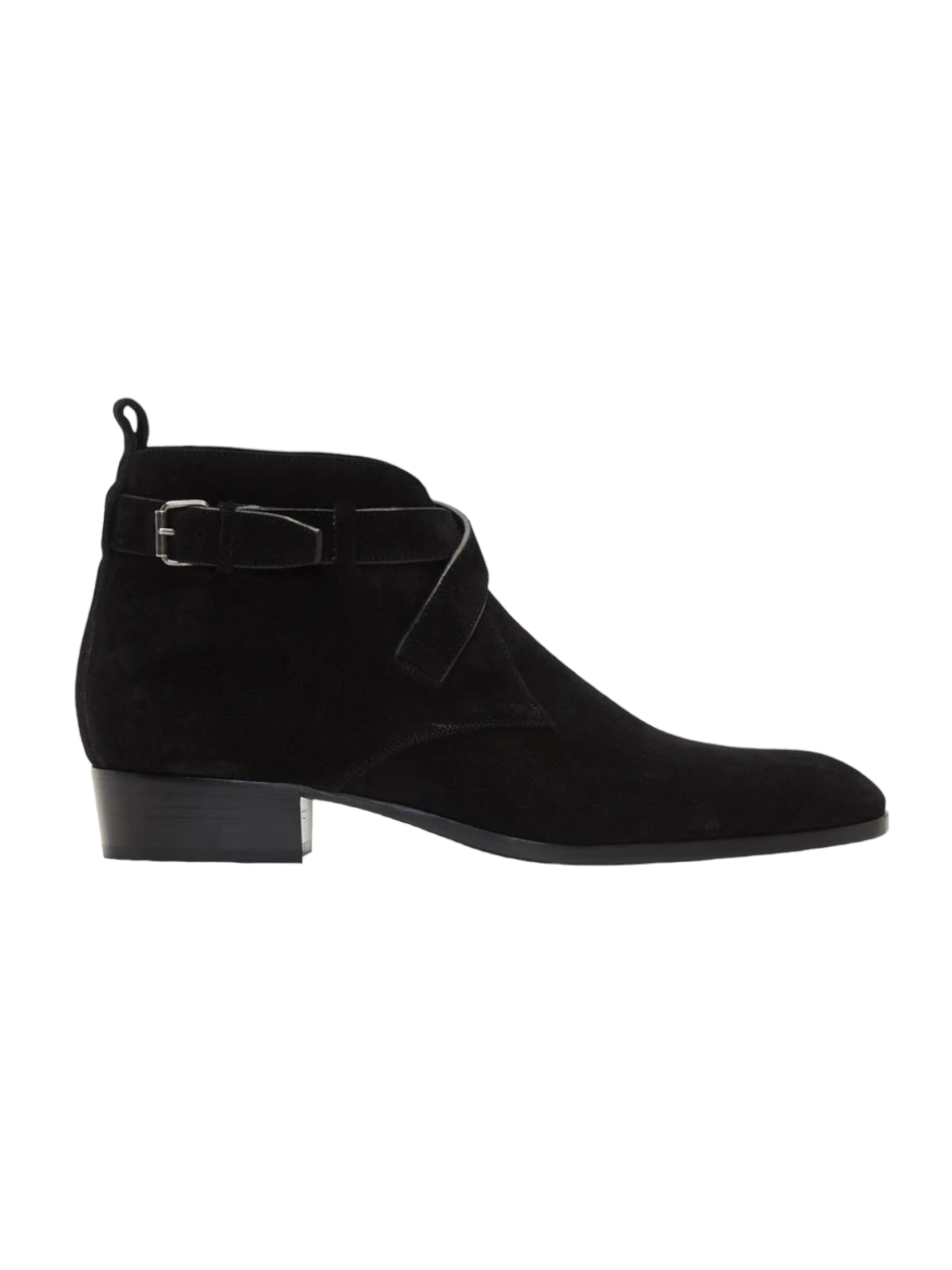 Saint Laurent Black Suede Wyatt Crossed Buckles Boots