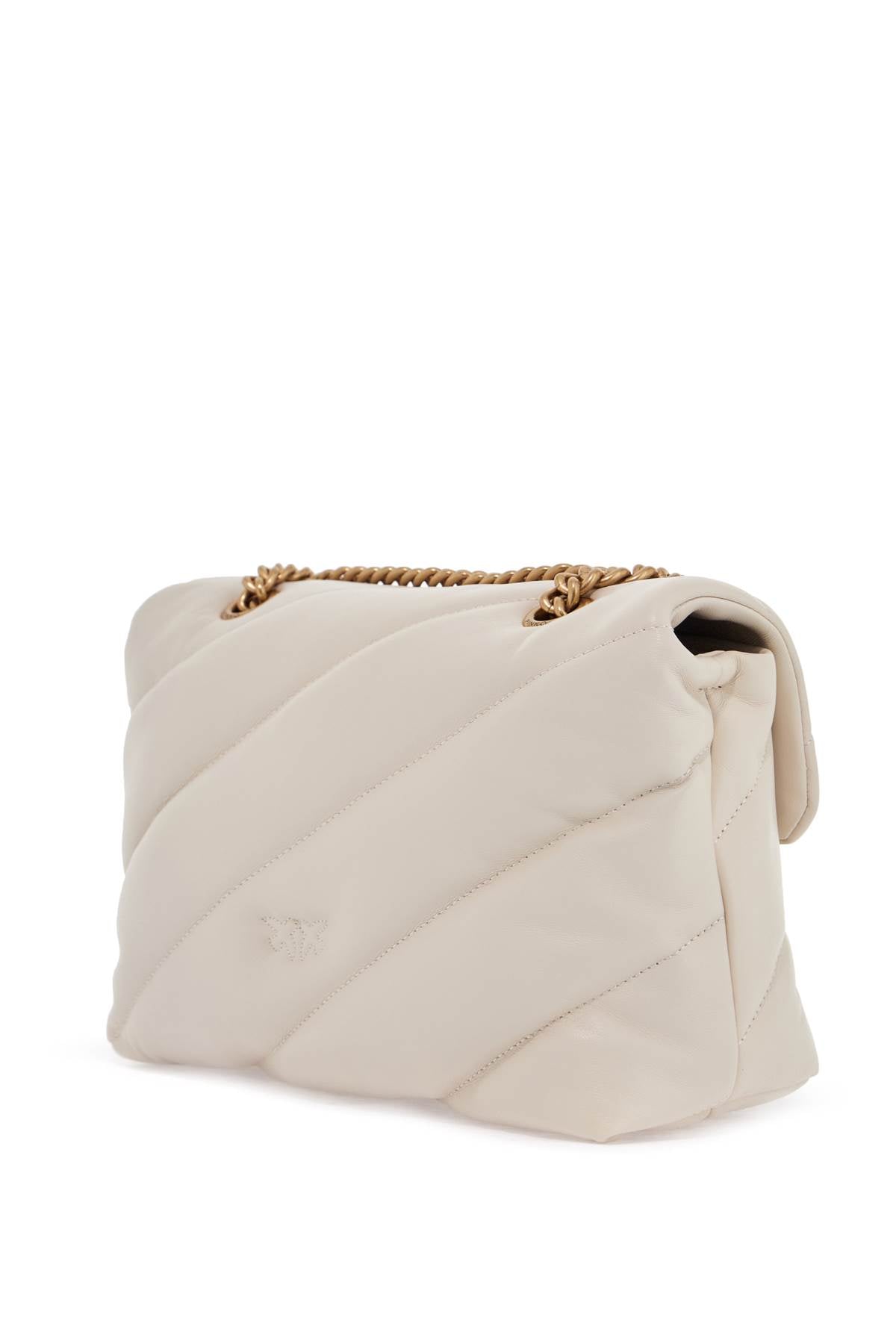 Pinko White Silk Leather Shoulder Bag With Golden Chain