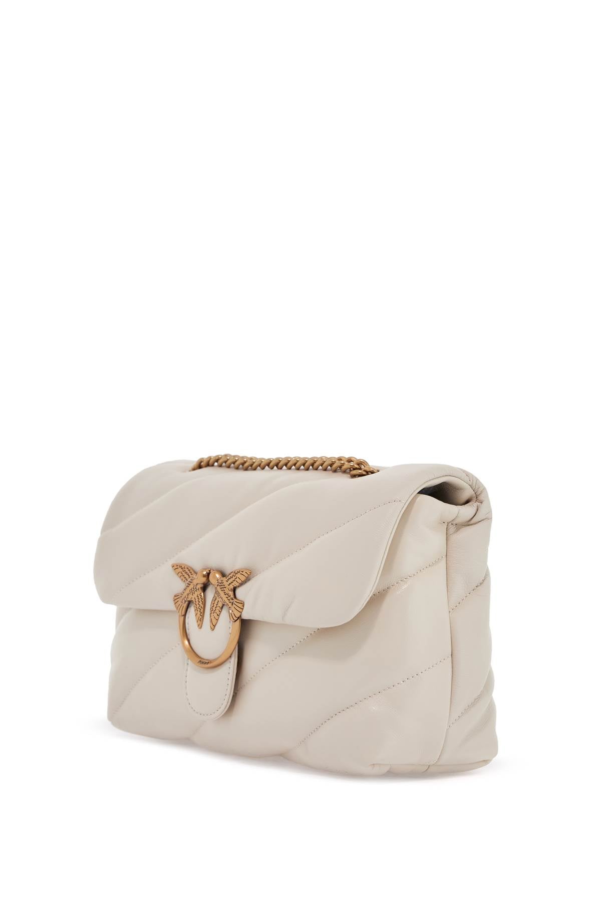 Pinko White Silk Leather Shoulder Bag With Golden Chain