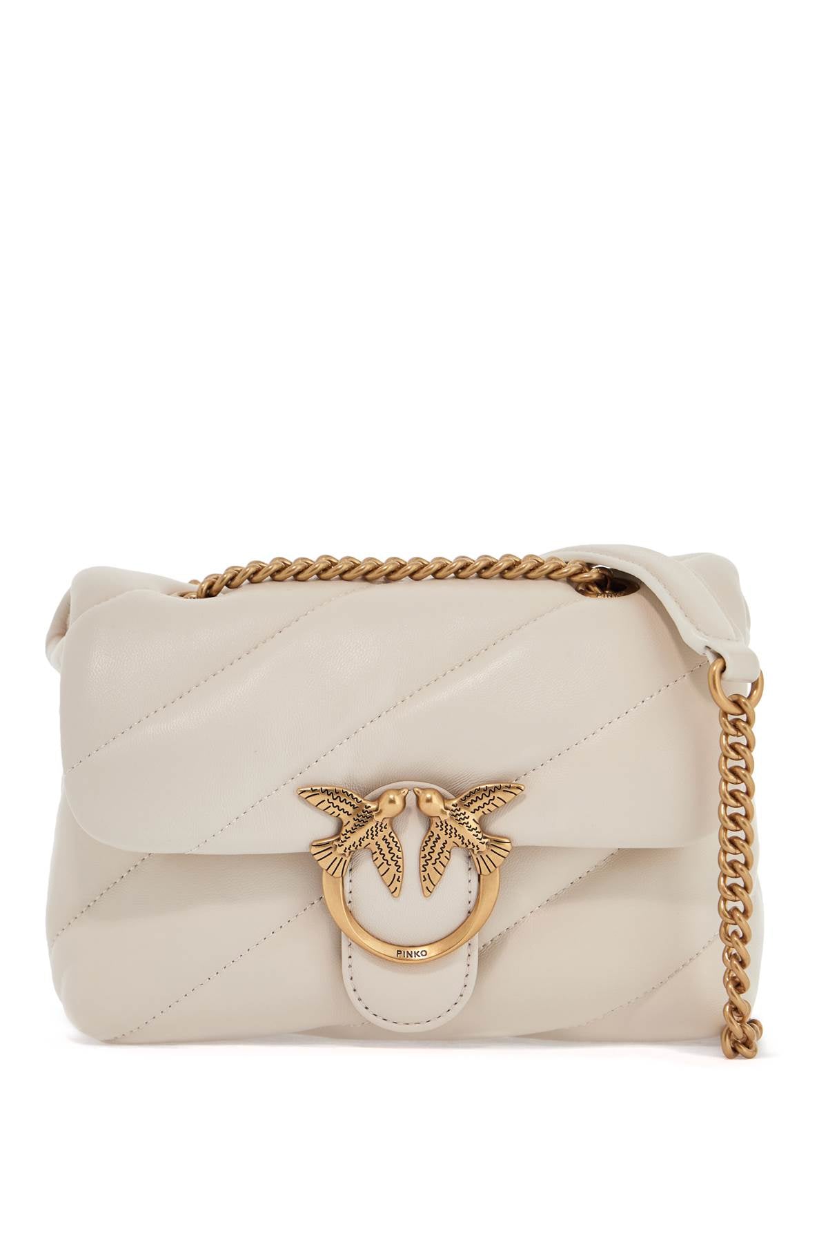 Pinko Mini Love Puff Quilted Bag White Silk Chain Shoulder