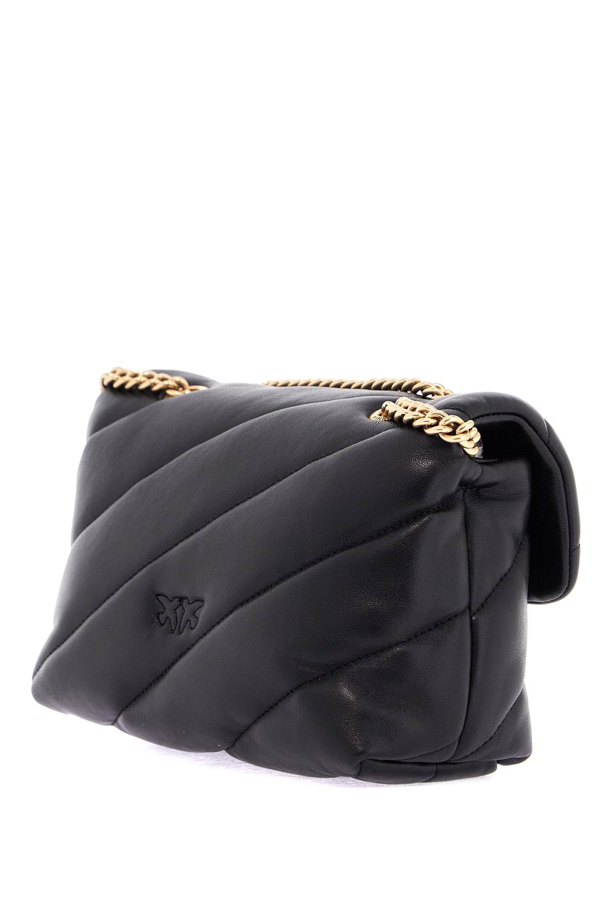 Pinko Mini Black Quilted Bag With Golden Chain Love Puff