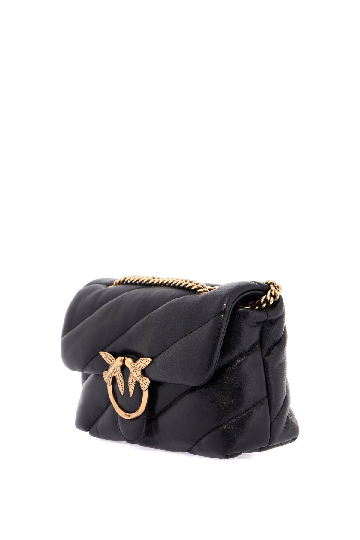 Pinko Mini Black Quilted Bag With Golden Chain Love Puff