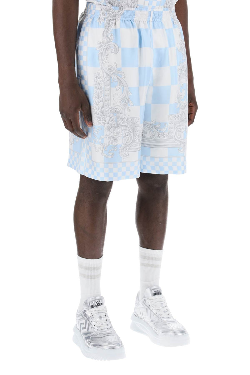 Versace Printed Silk Bermuda Shorts Set White