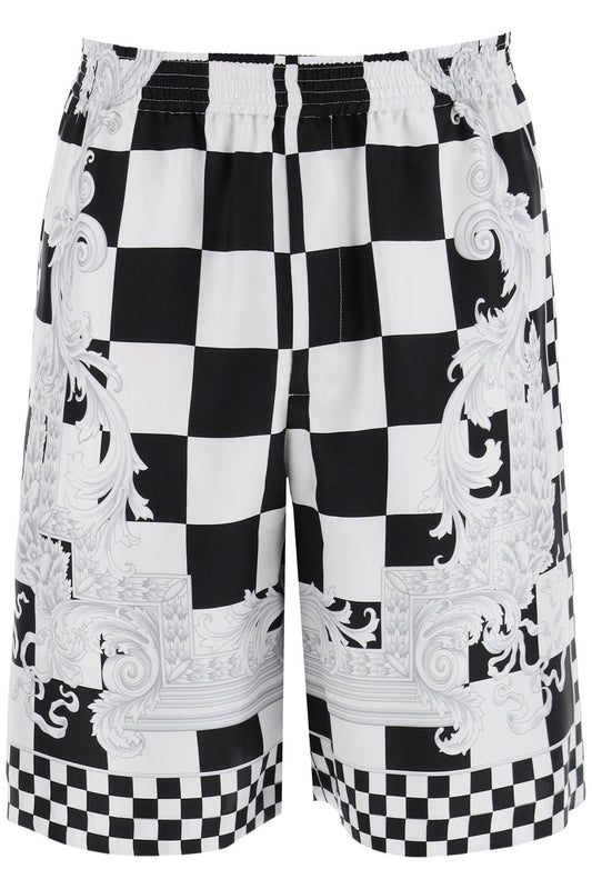 Versace Printed Silk Bermuda Shorts Set Black