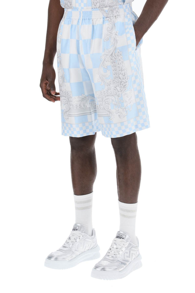 Versace Printed Silk Bermuda Shorts Set White