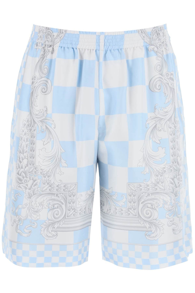 Versace Printed Silk Bermuda Shorts Set White