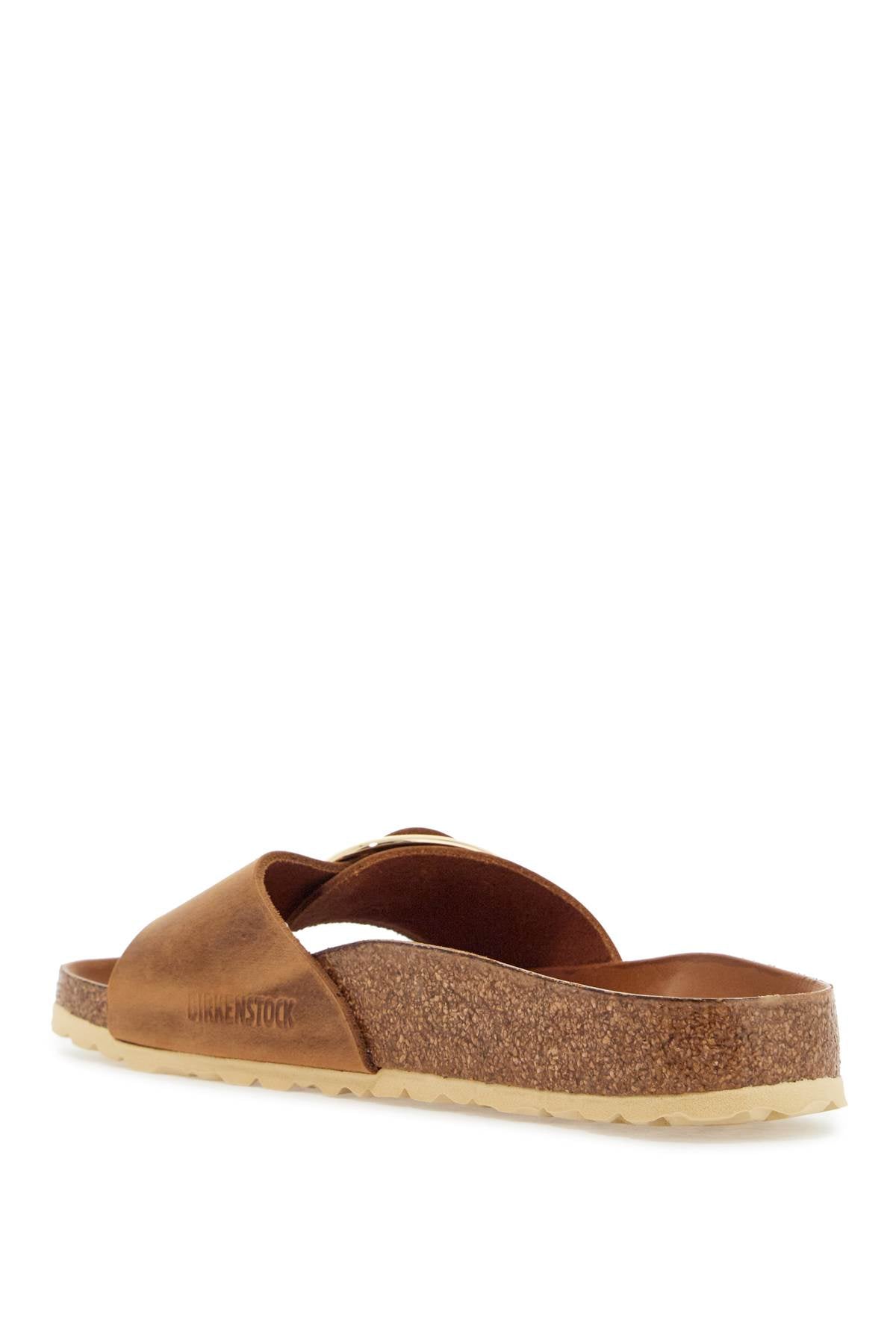 Birkenstock Cognac Oiled Leather Slippers With Large Buckle