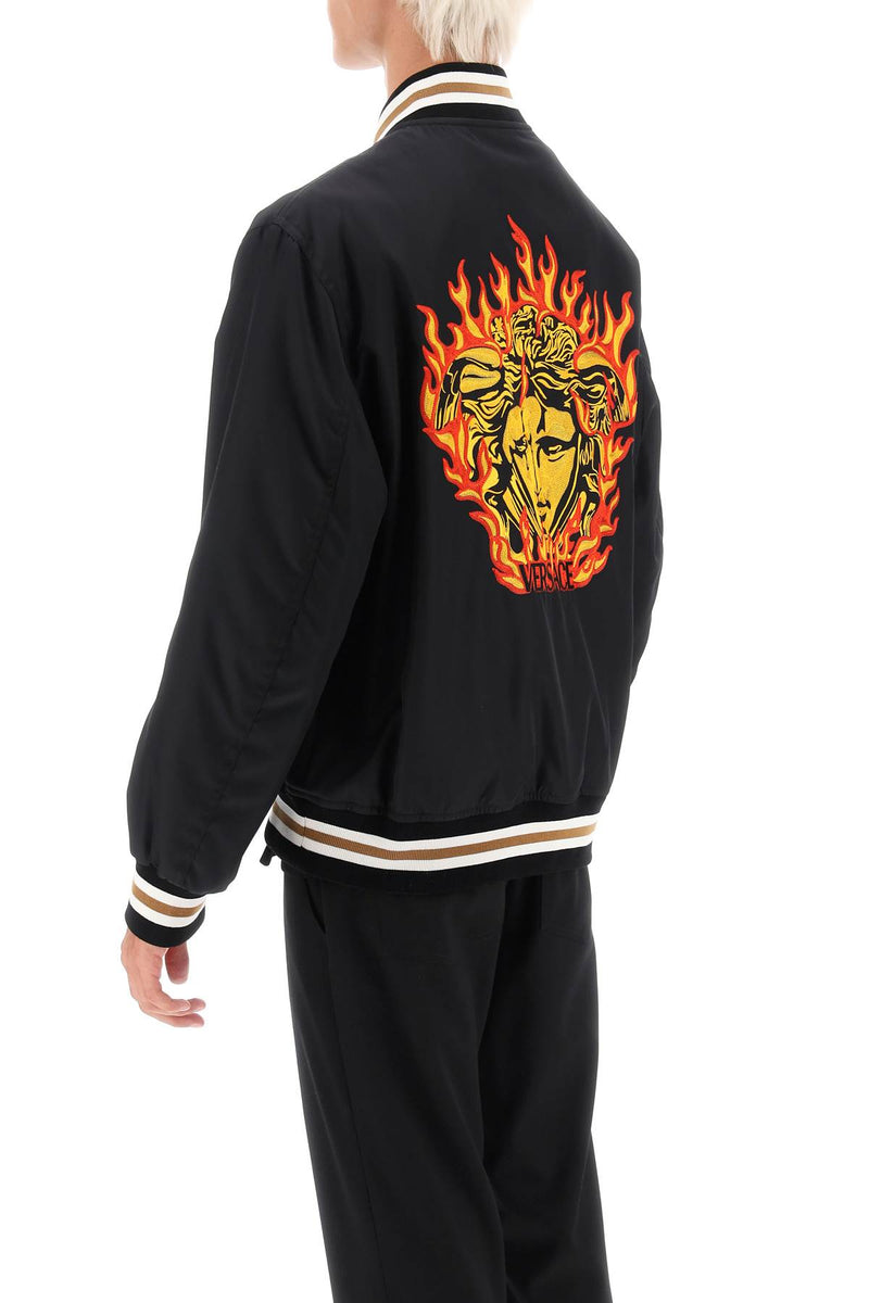 Versace Medusa Flame Nylon Bomber Jacket Black