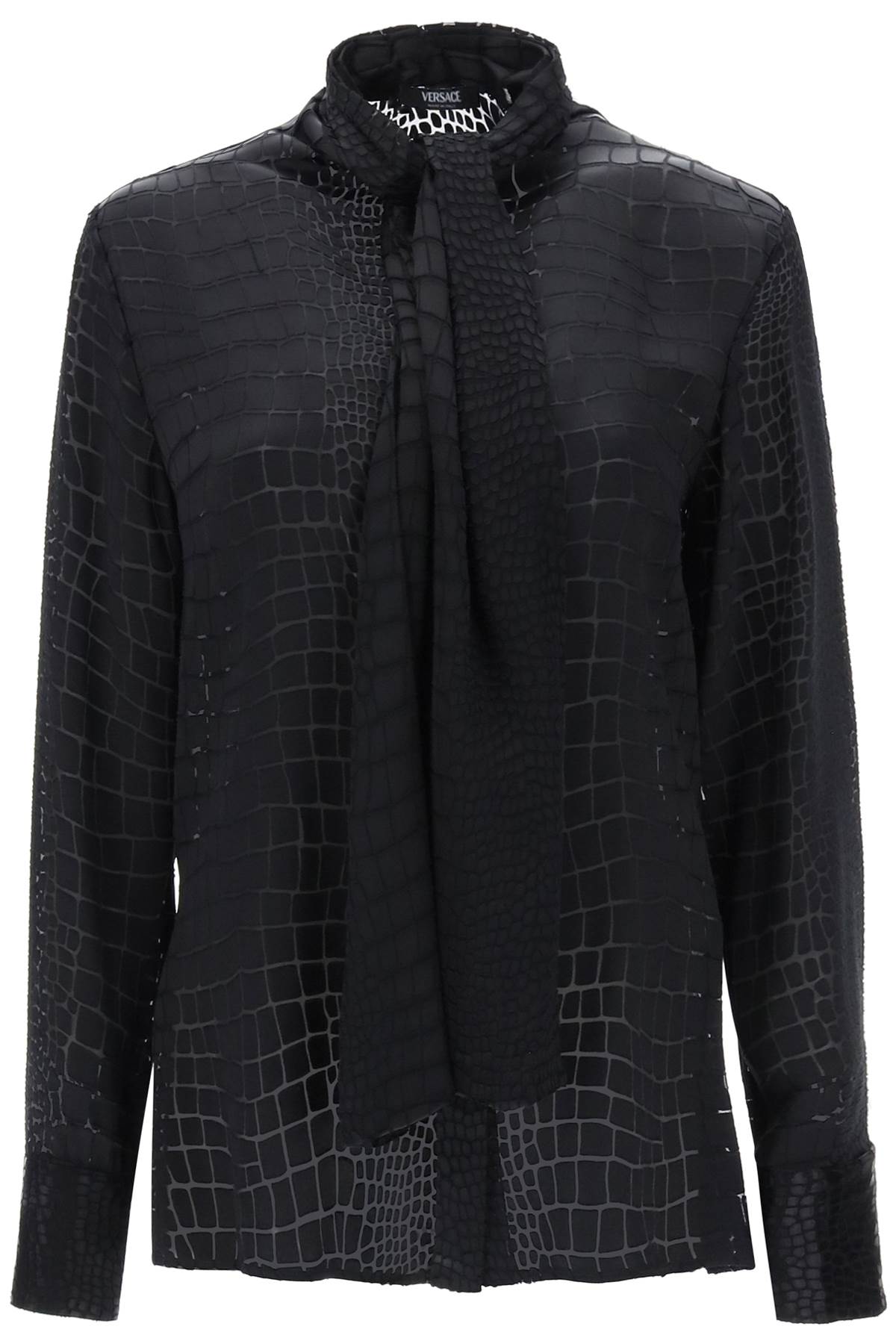 Versace Crocodile Effect Tie-Neck Shirt