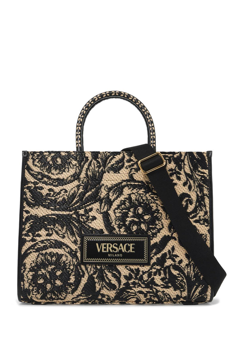 Versace Medium Athena Barocco Tote Bag In Raff Orange