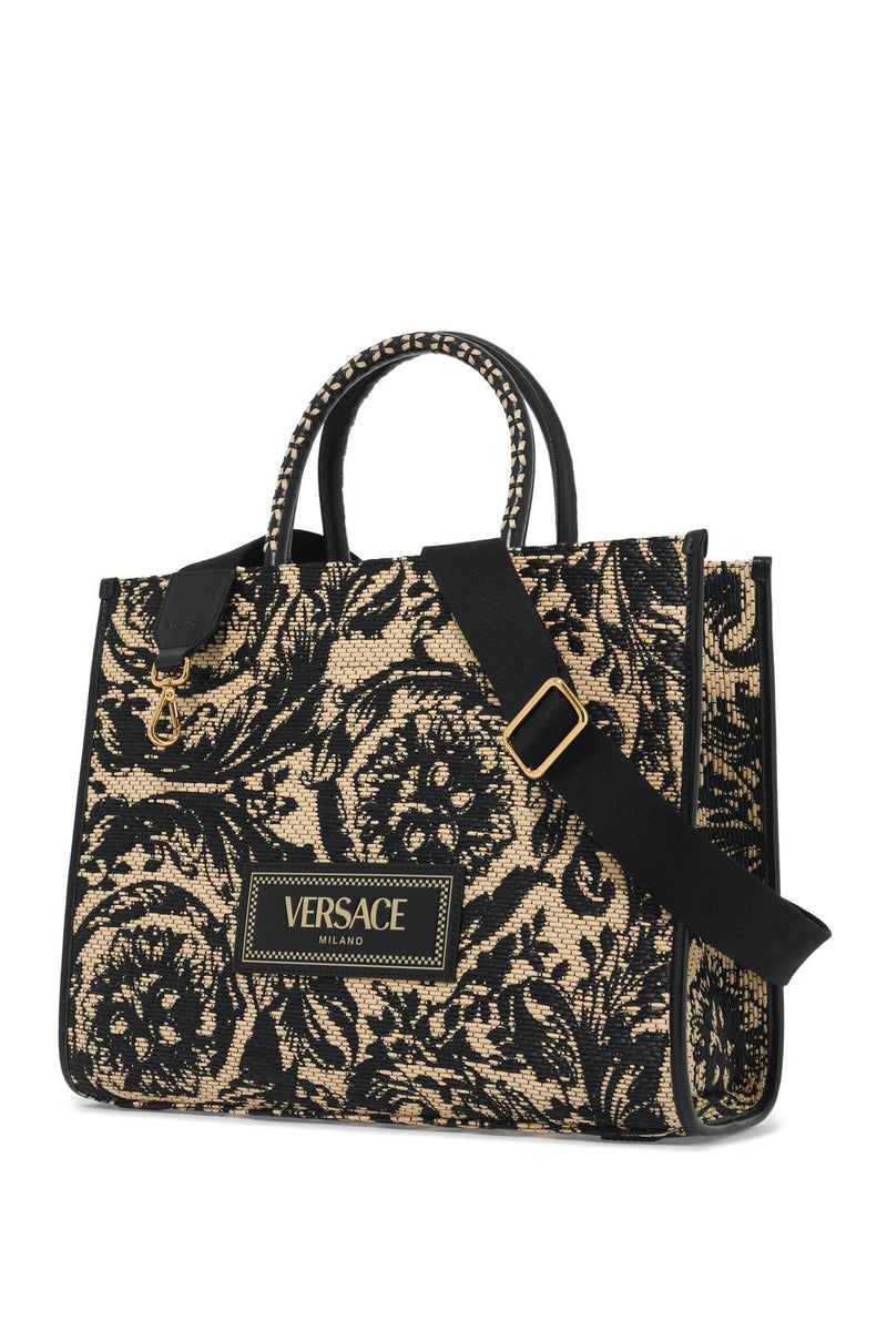 Versace Medium Athena Barocco Tote Bag In Raff Orange