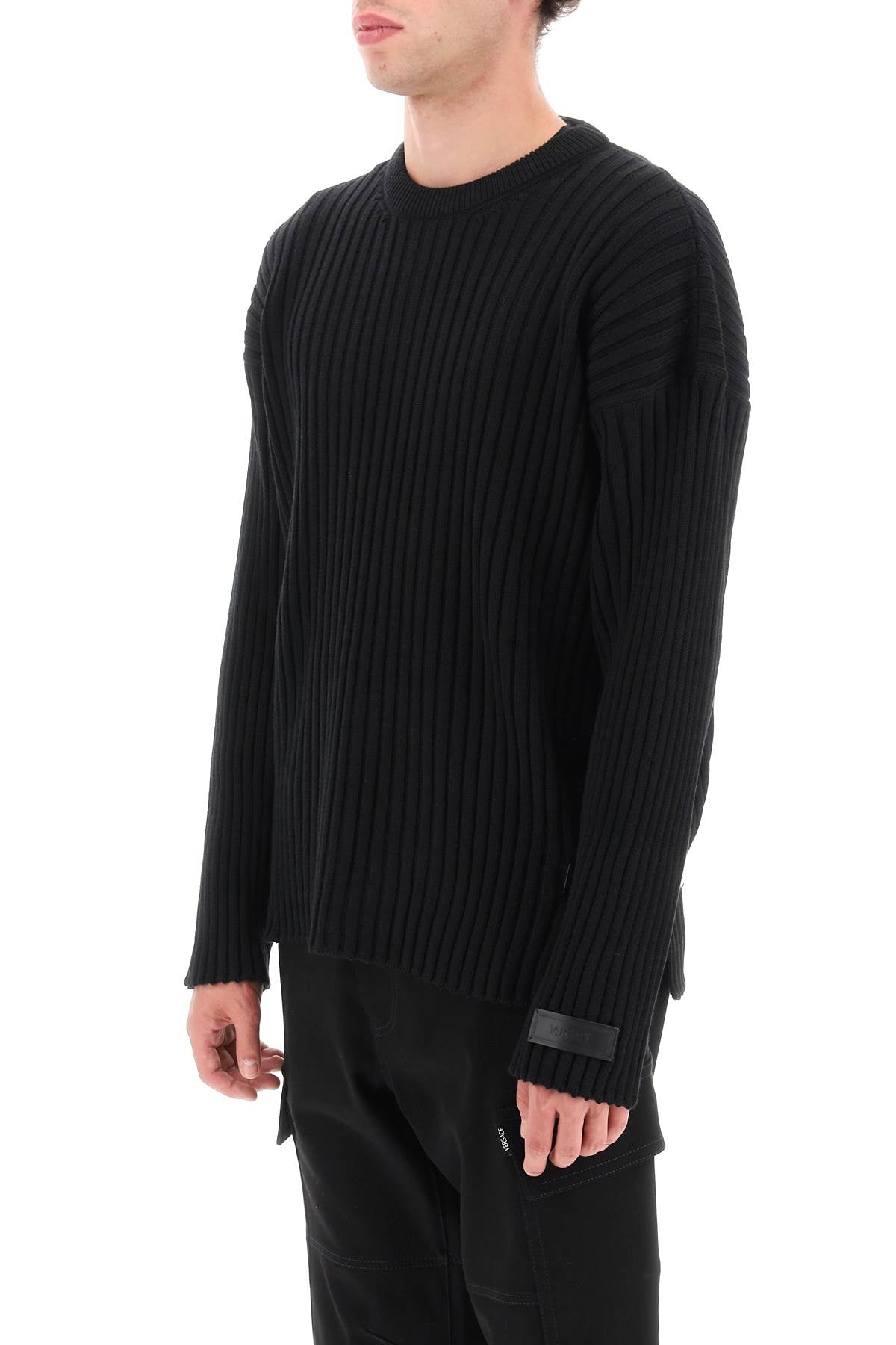 Versace Ribbed-Knit Sweater With Leather Straps