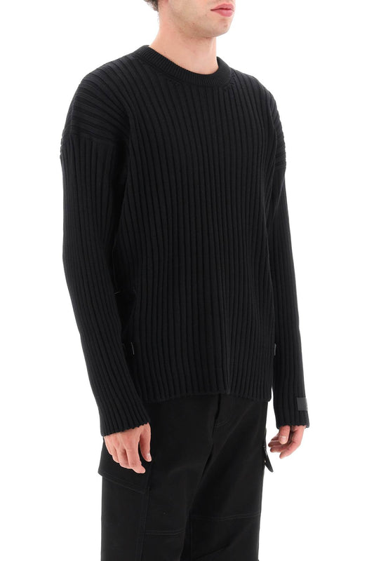 Versace Ribbed-Knit Sweater With Leather Straps Black