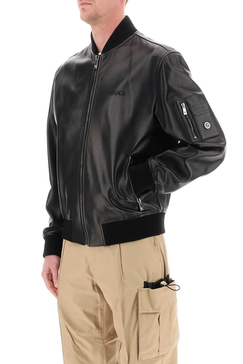 Versace Leather Bomber Jacket Black