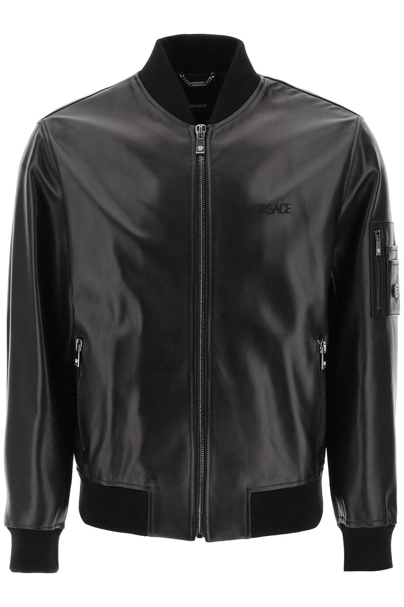 Versace Leather Bomber Jacket Black