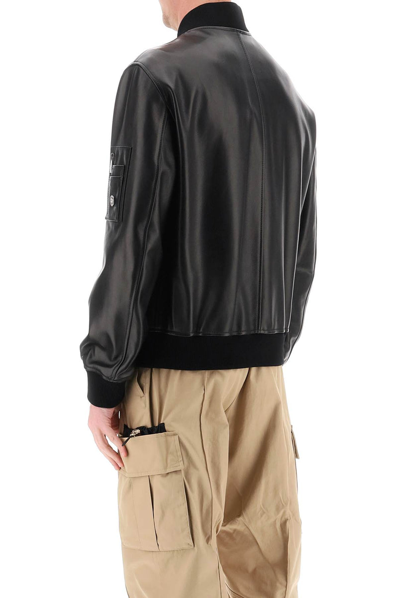 Versace Leather Bomber Jacket Black