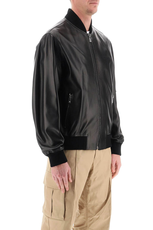 Versace Leather Bomber Jacket Black