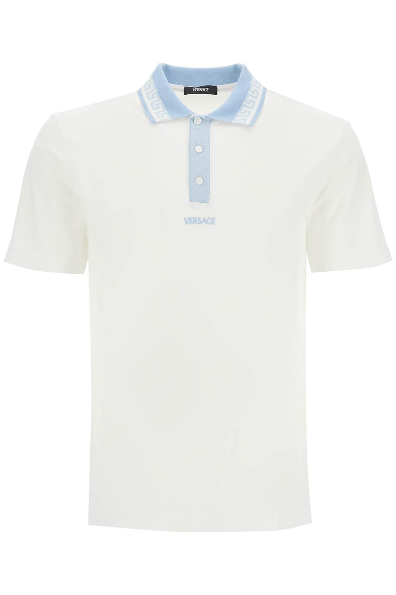 Versace Polo Shirt With Greek Motif White