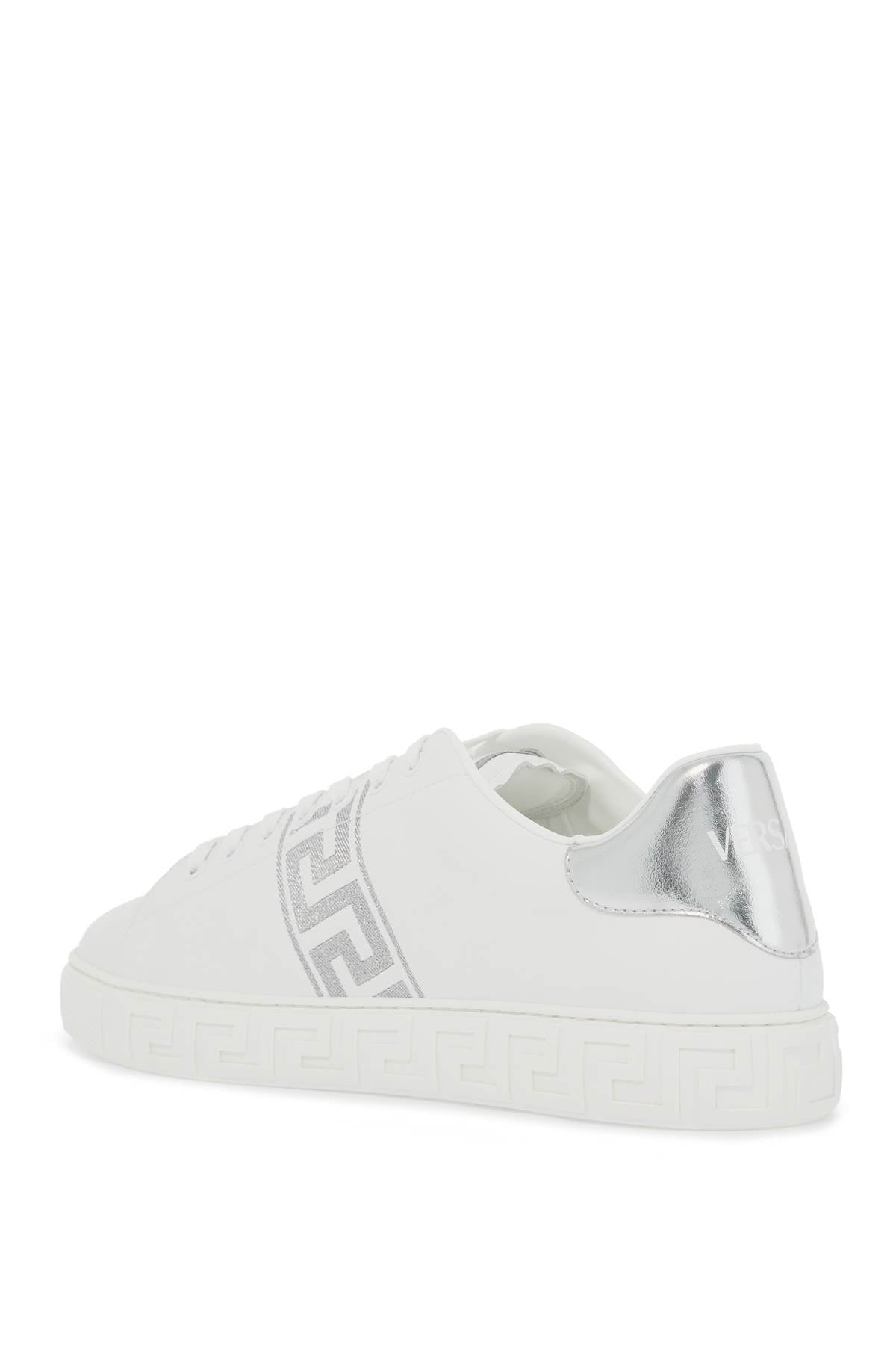 Versace Embroidered Greek Pattern Sneakers In White