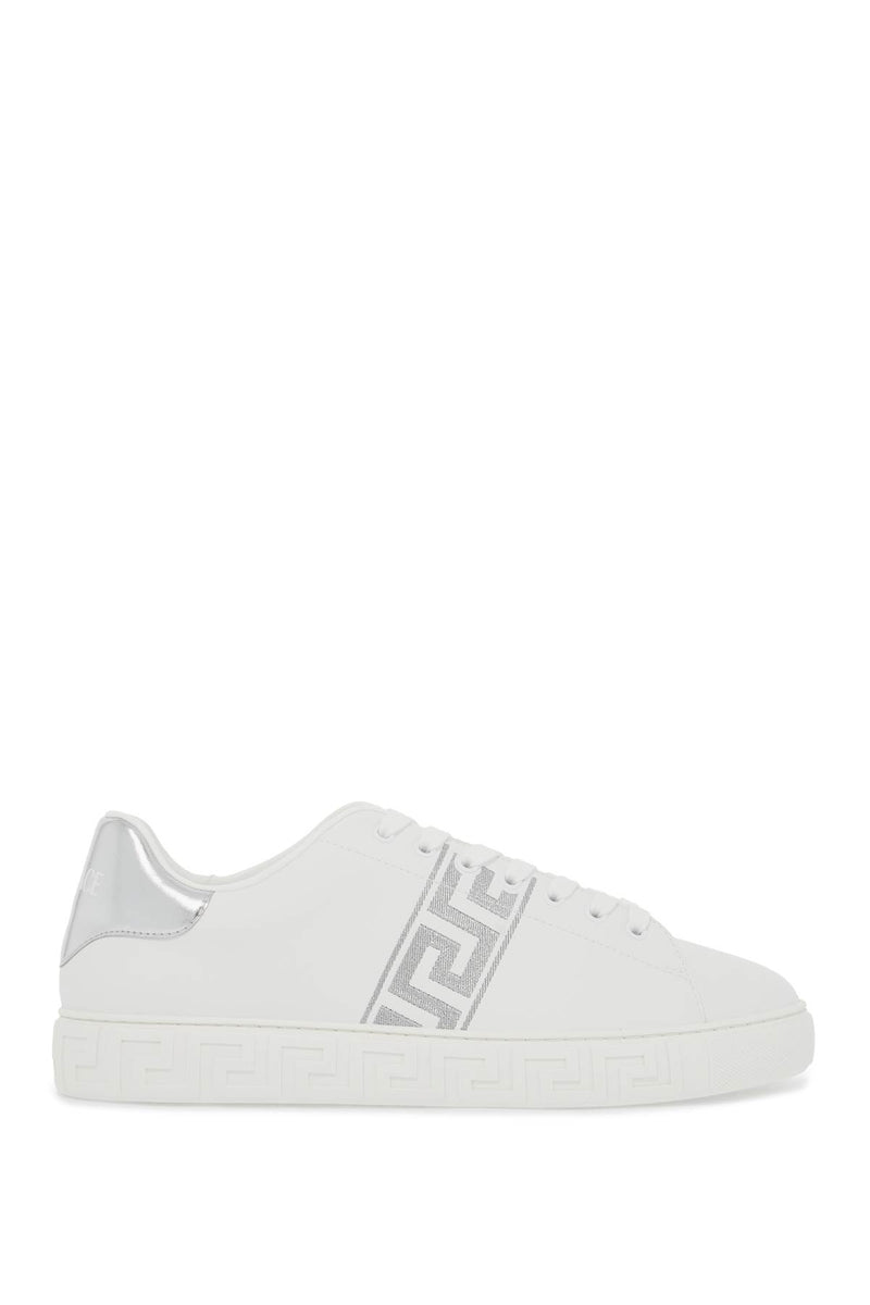 Versace Embroidered Greek Pattern Sneakers In White