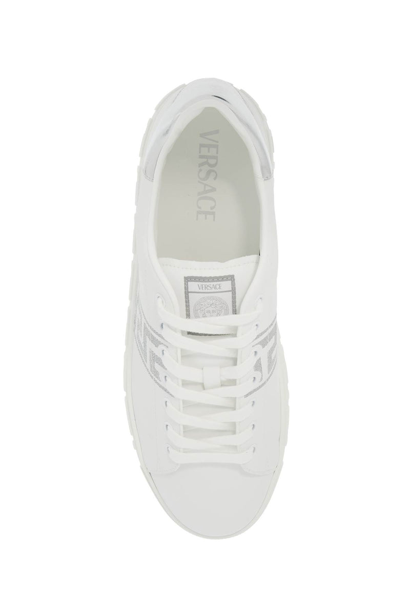 Versace Embroidered Greek Pattern Sneakers In White