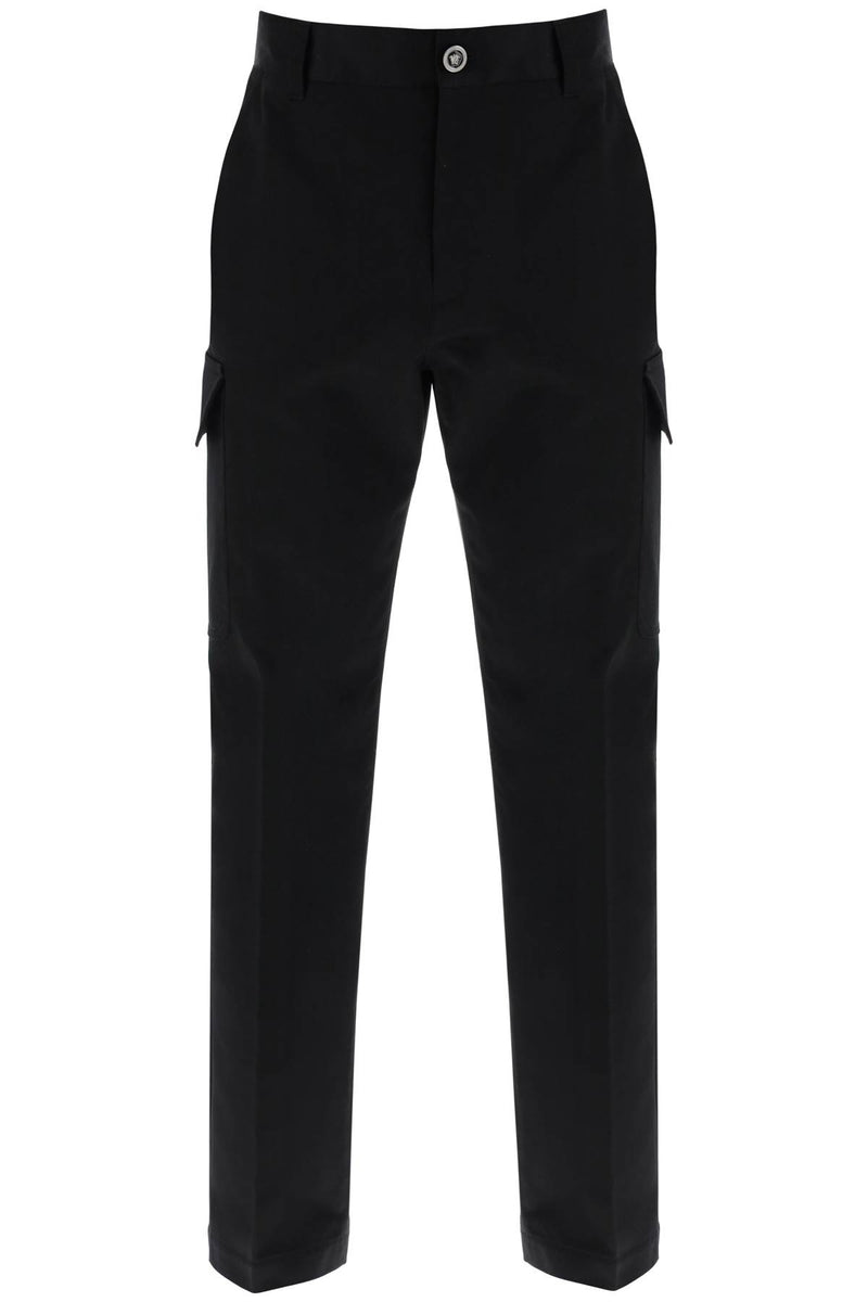 Versace Cotton Gabardine Cargo Pants In Black