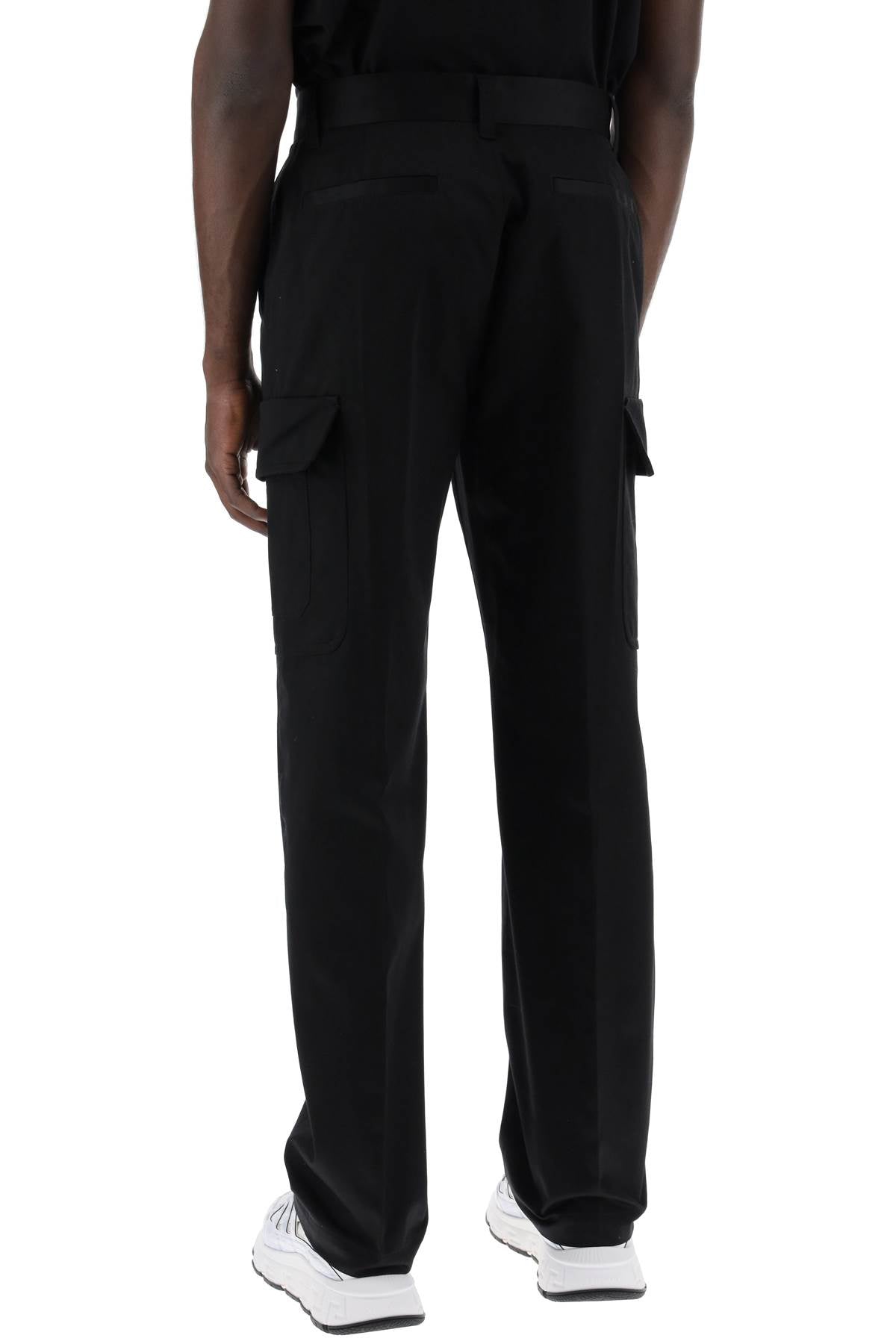 Versace Cotton Gabardine Cargo Pants In Black