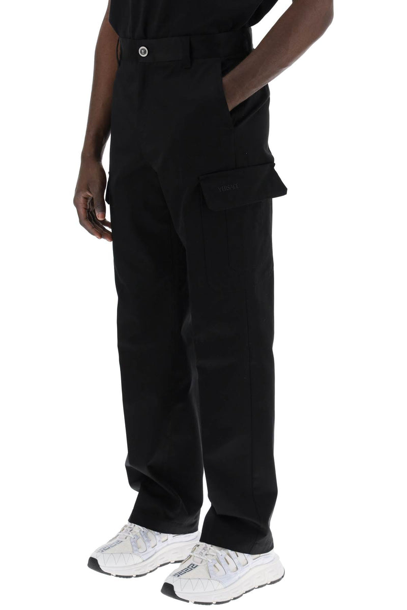 Versace Cotton Gabardine Cargo Pants In Black