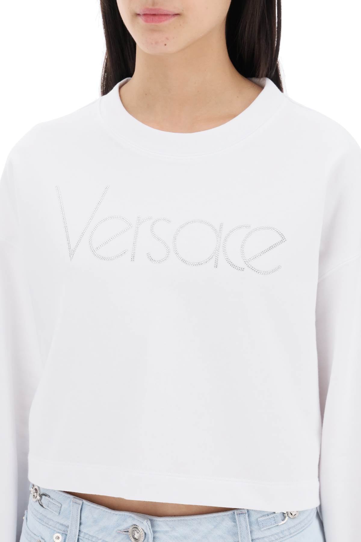 Versace Cropped Sweatshirt With Rhinestone