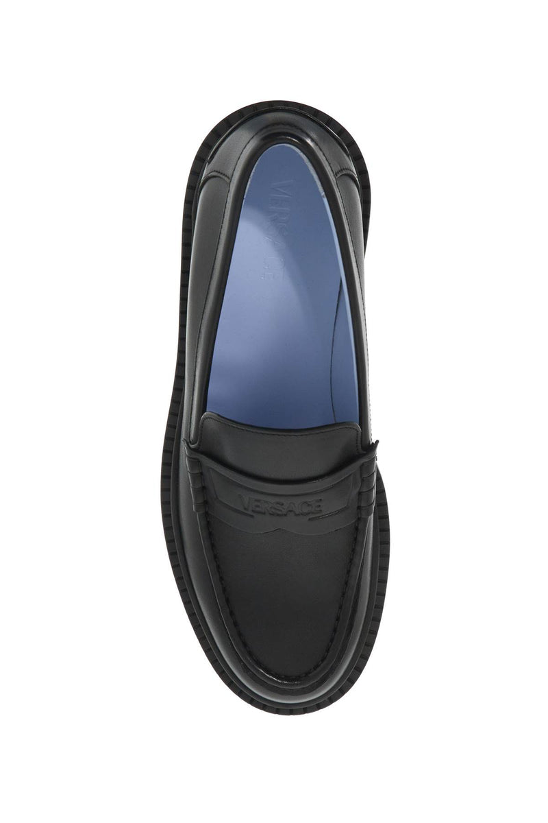 Versace Smooth Leather Adriano Loafers In Black