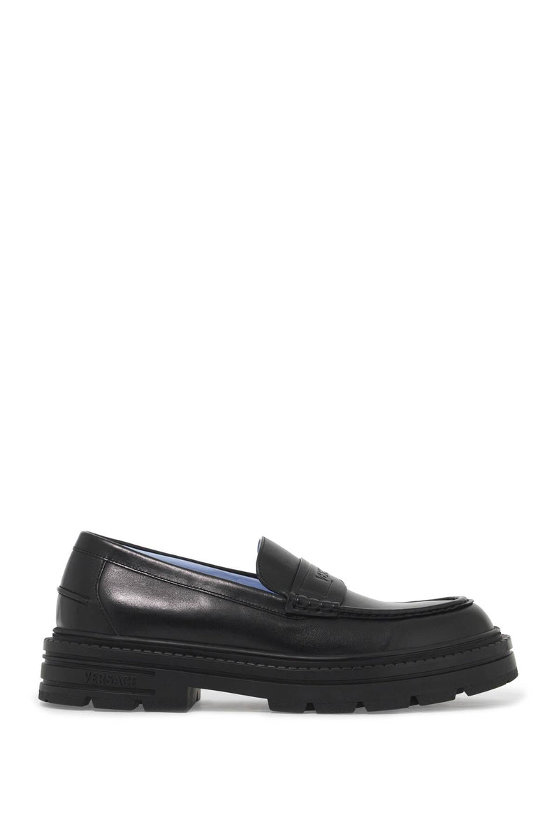 Versace Smooth Leather Adriano Loafers In Black