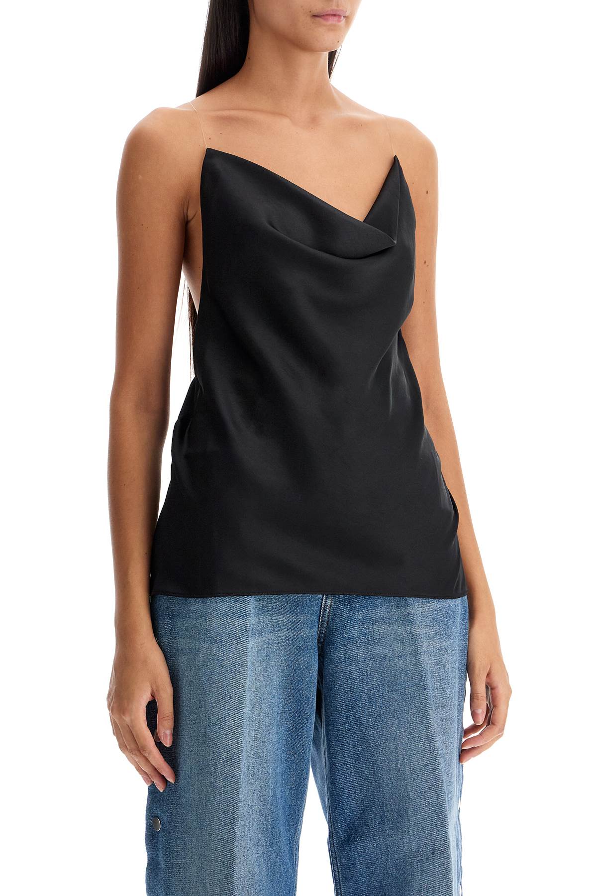 Y Project Satin Top With Draped Neckline And Low