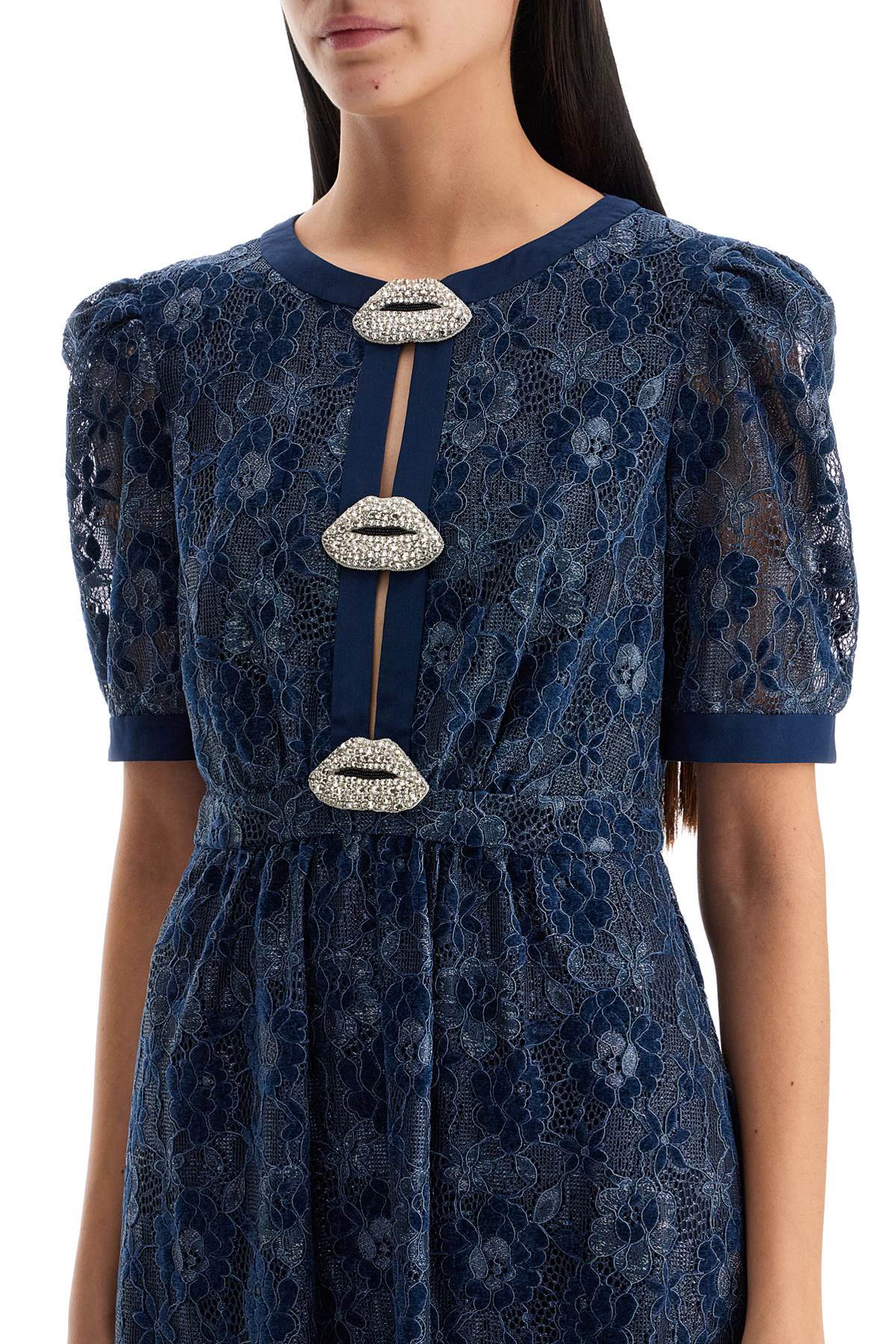 Saloni Velvet Lace Dress With Applique Details