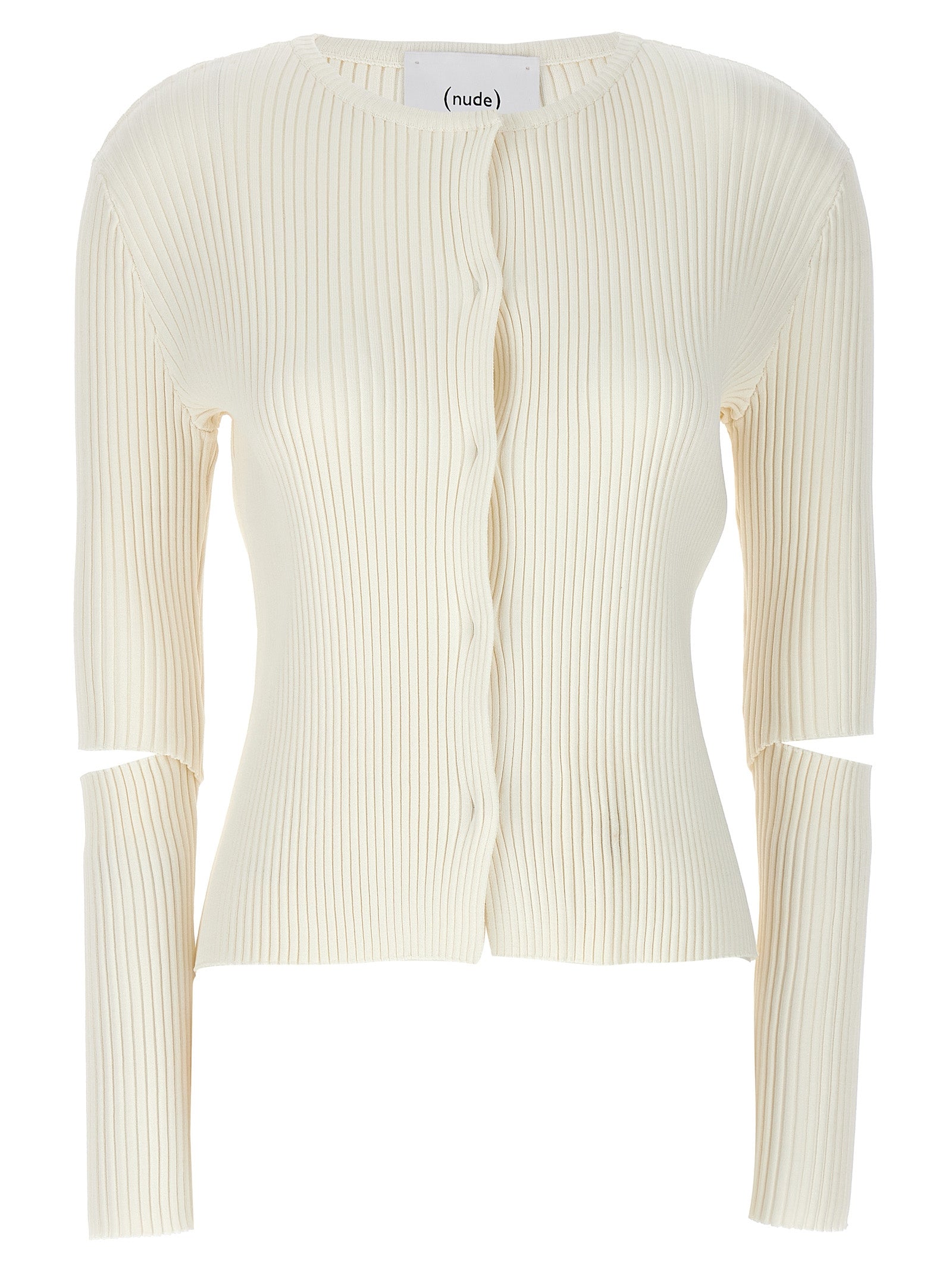 Nude Cutout Detail Ribbed Cardigan