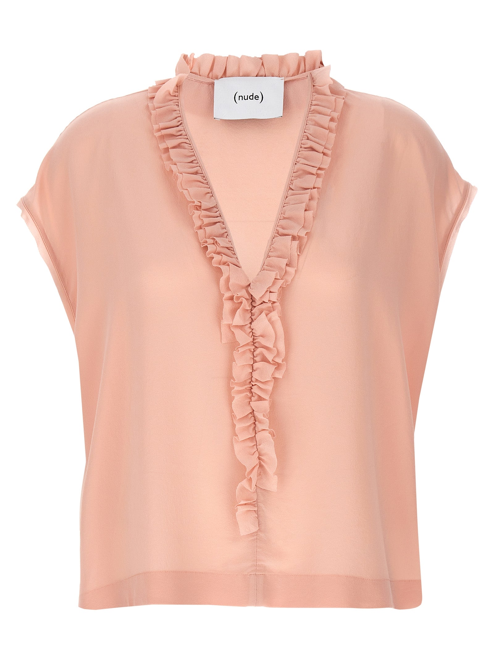 Nude Ruffled Silk Blouse