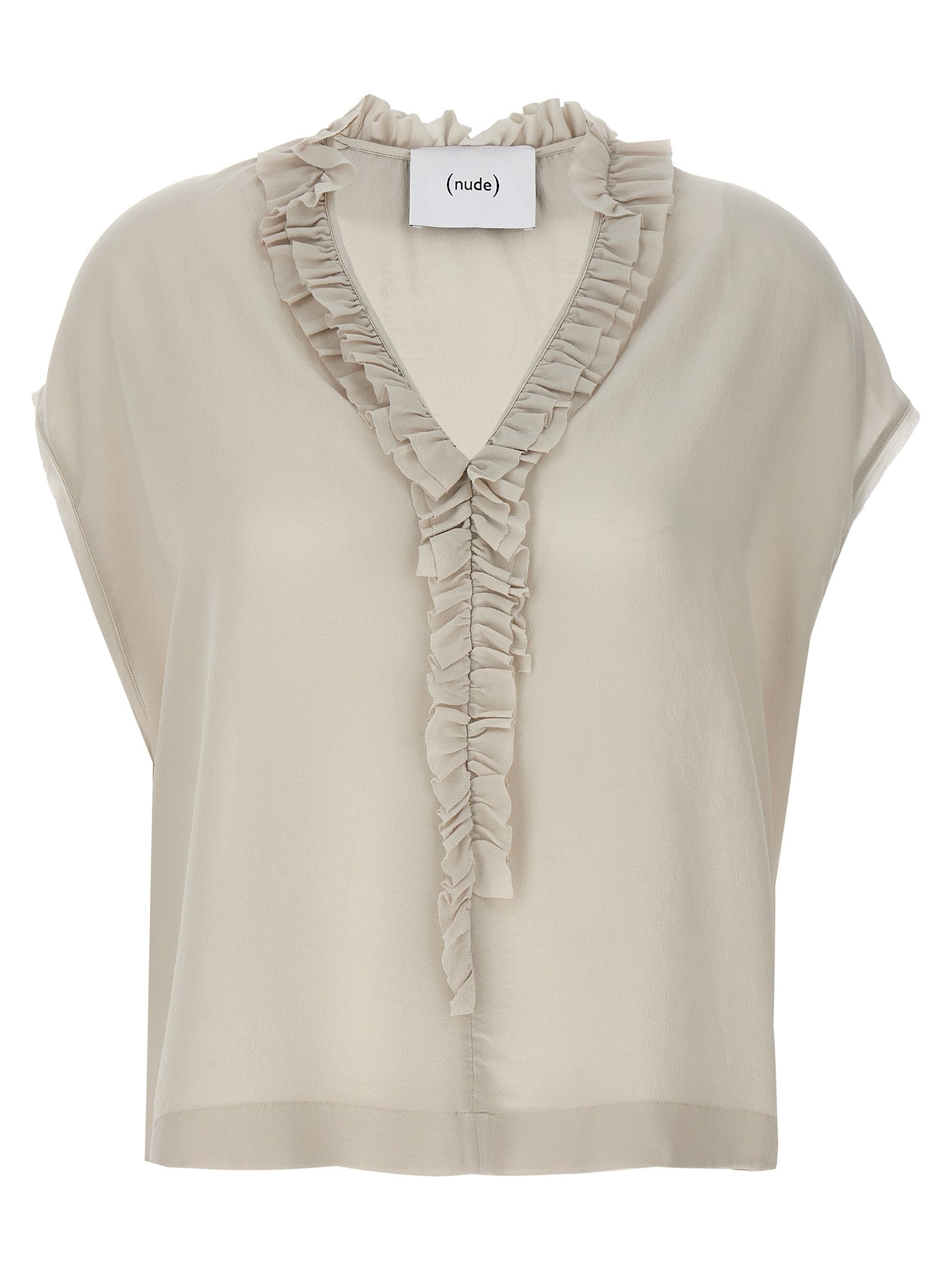 Nude Ruffled Silk Blouse