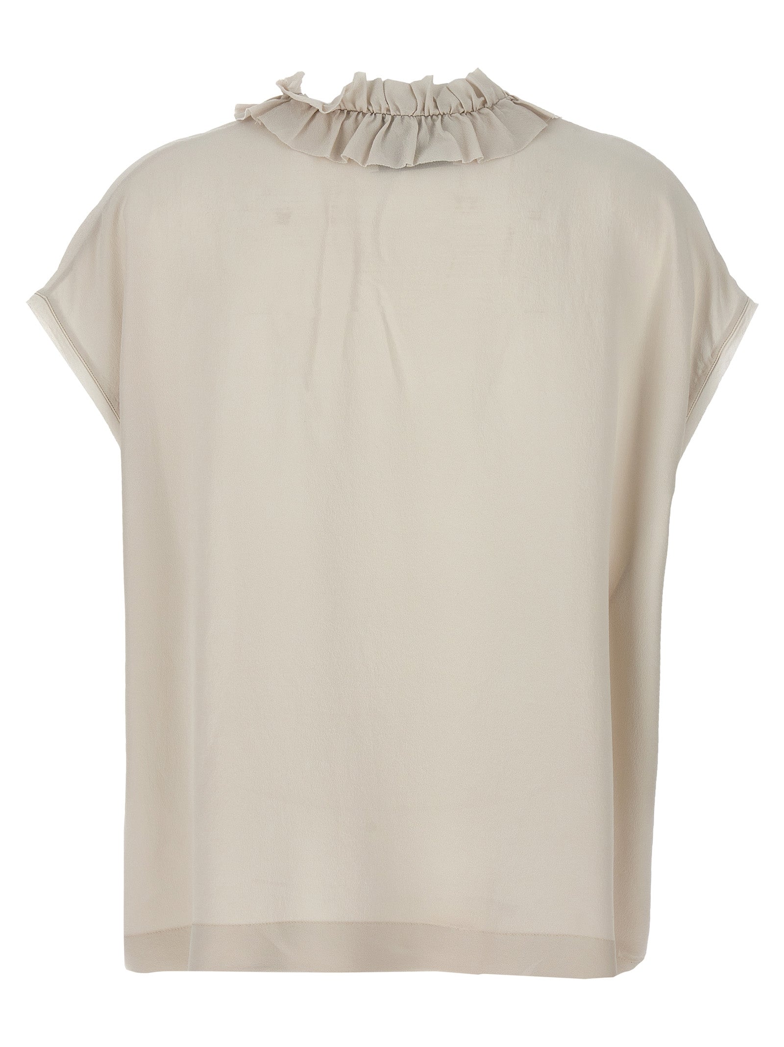 Nude Ruffled Silk Blouse