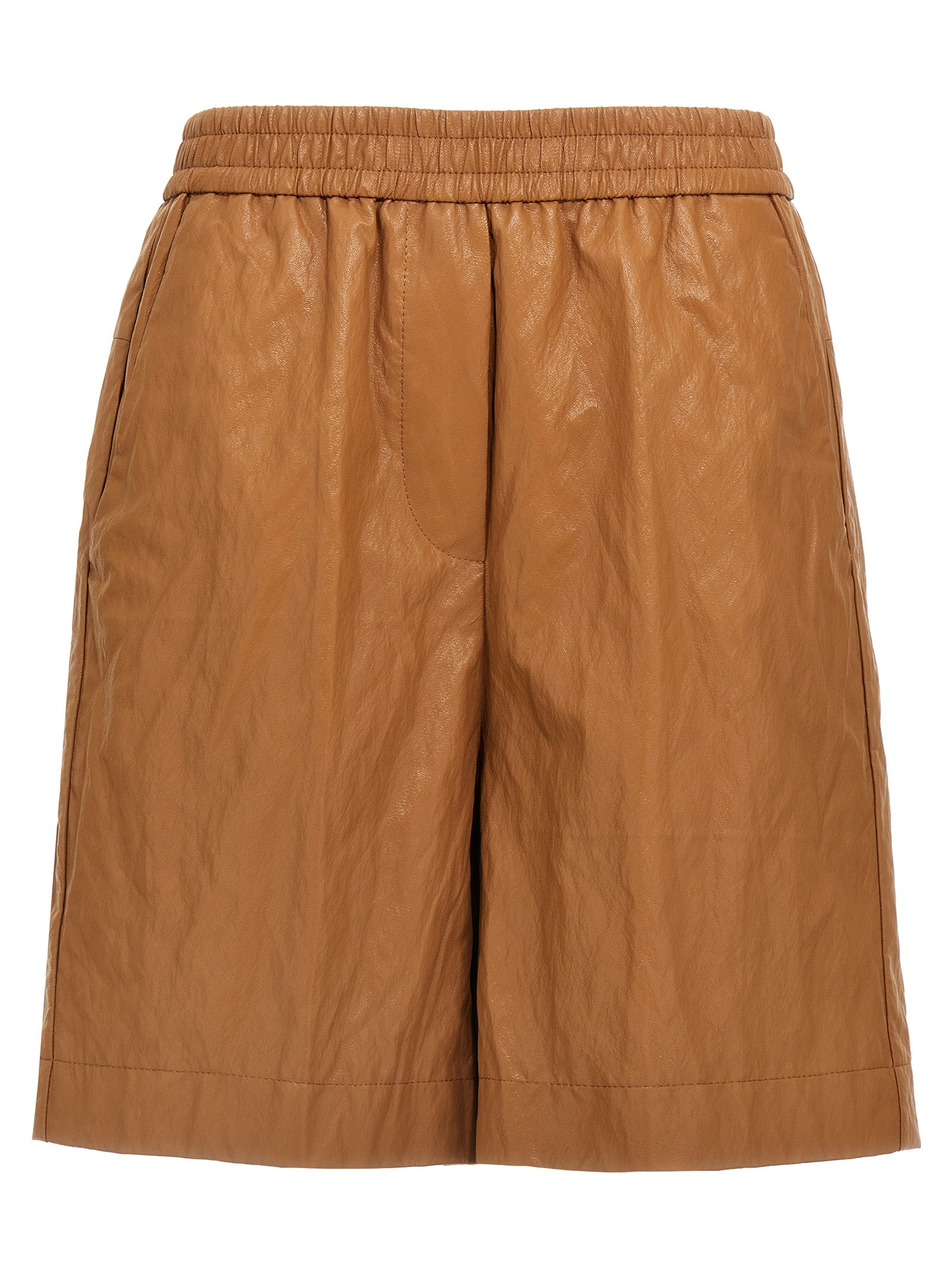 Nude Leather-Effect Bermuda Shorts