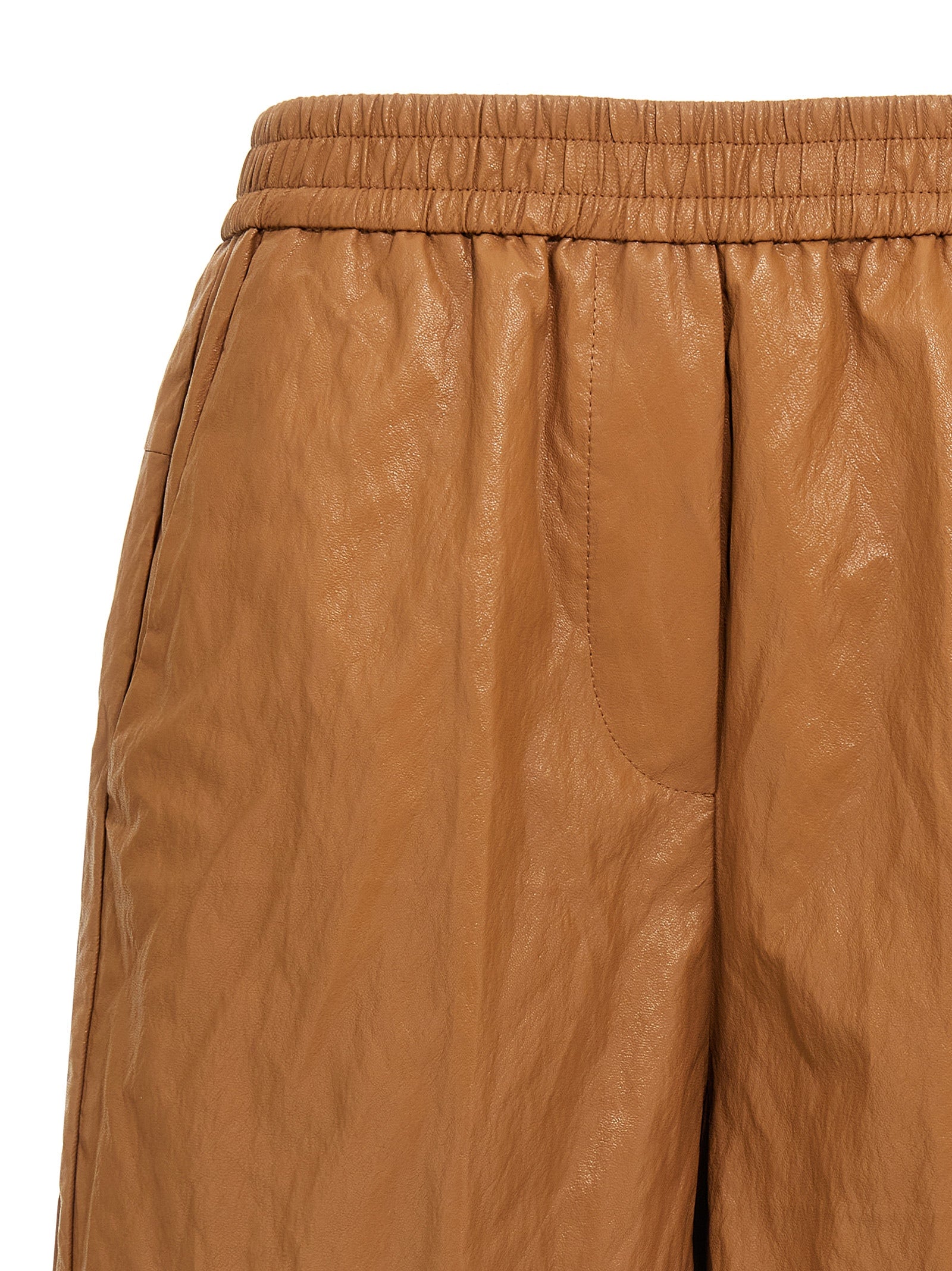 Nude Leather-Effect Bermuda Shorts