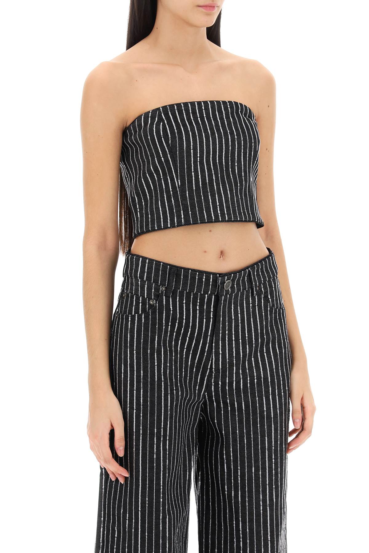 Rotate Cropped Top With Sequined Stripes