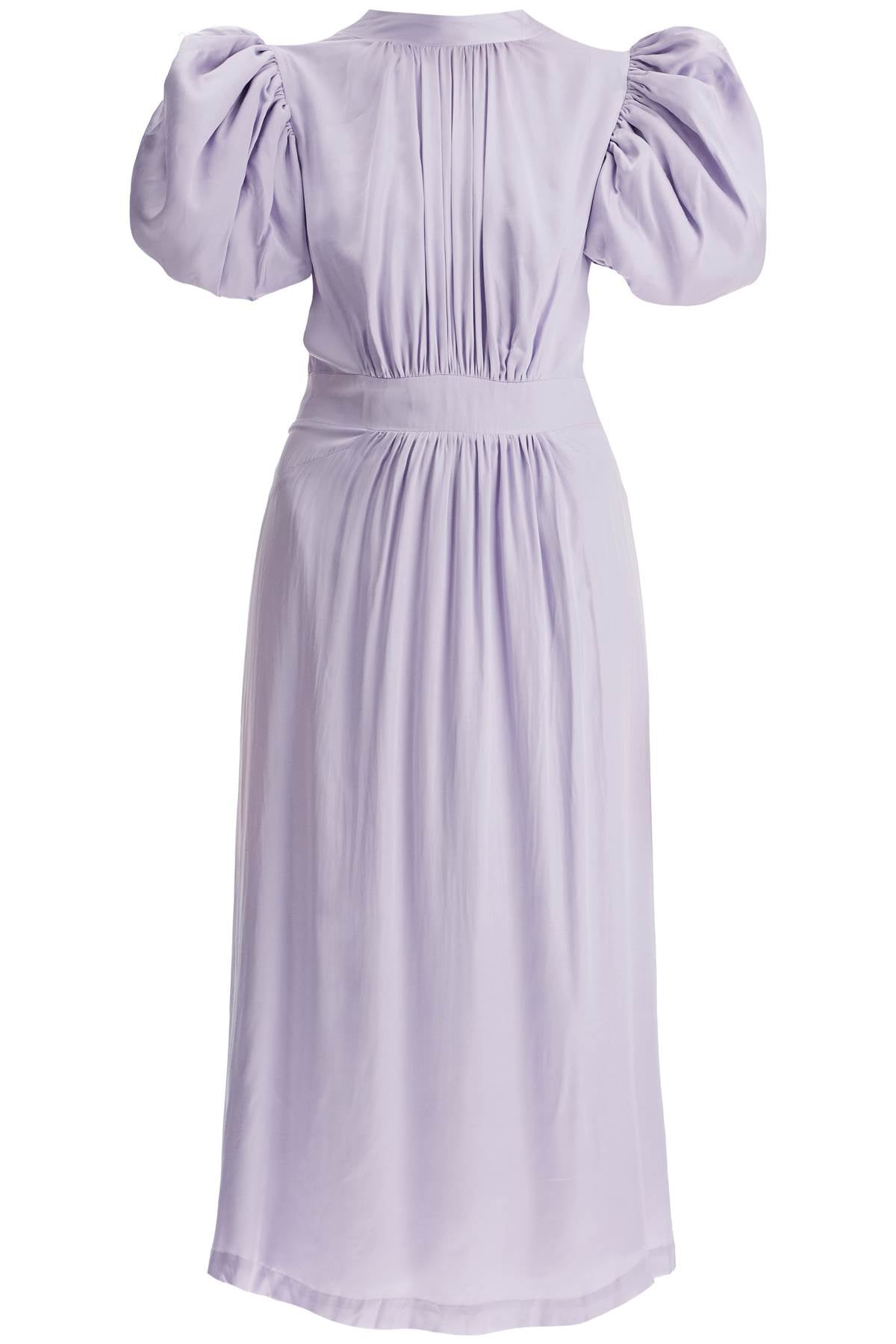 Rotate Midi Satin Dress With Puff Sleeves