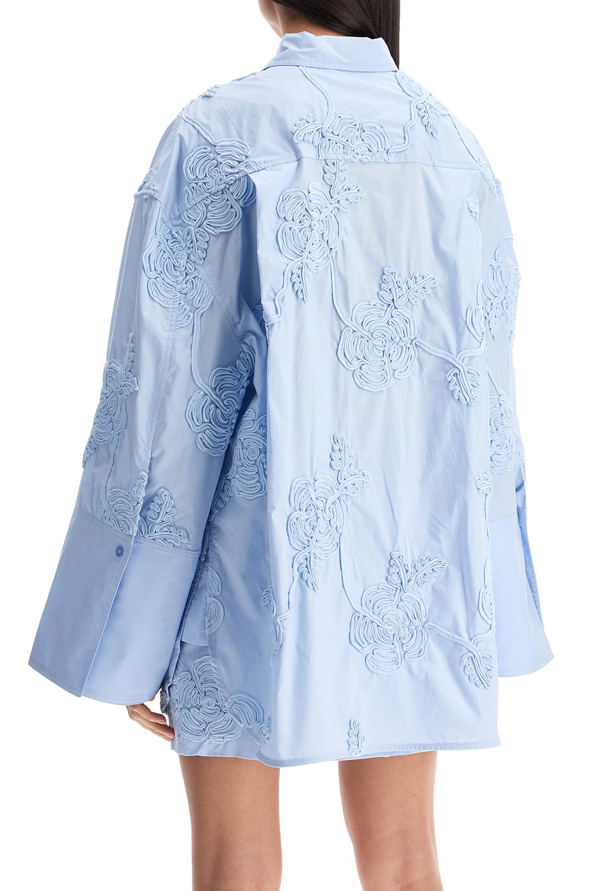 Rotate Light Blue Cotton Shirt With Embossed Floral Pattern