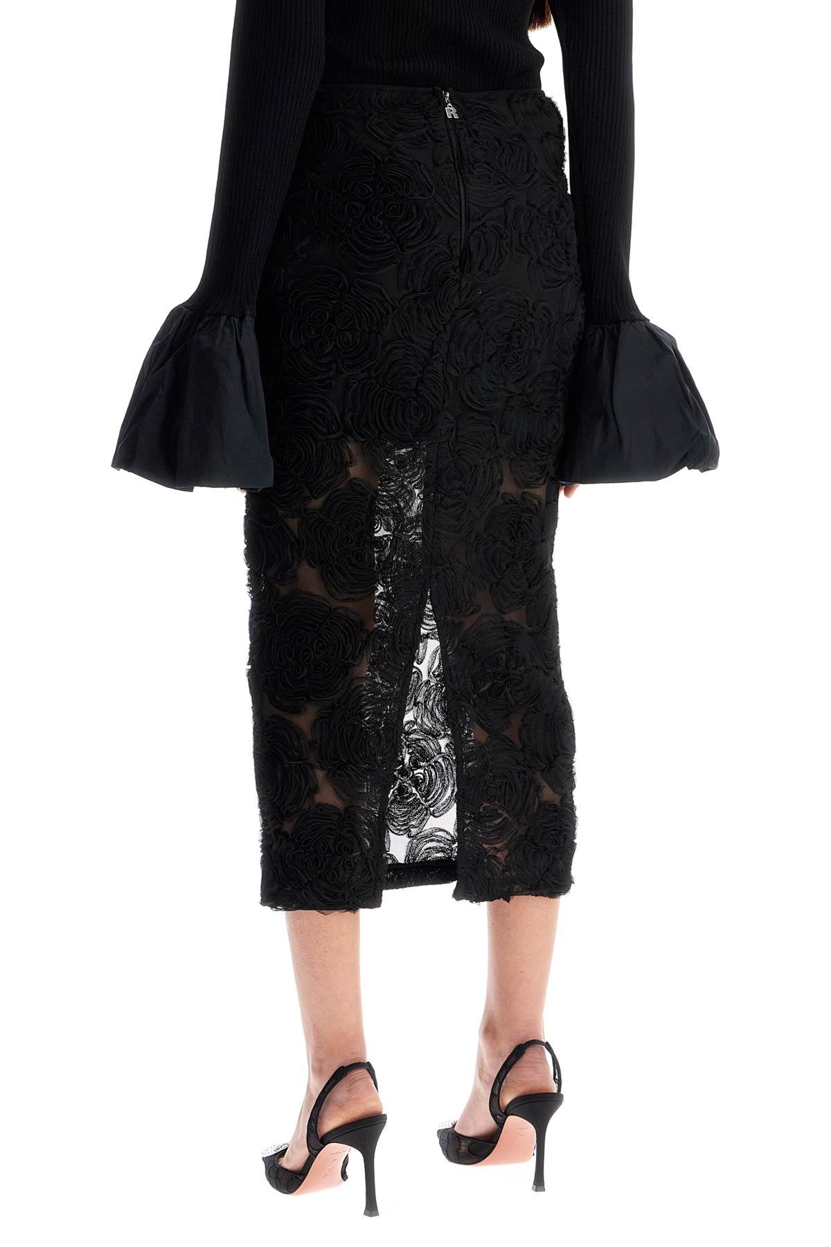 Rotate Black Recycled Polyester Floral Mesh Pencil Skirt