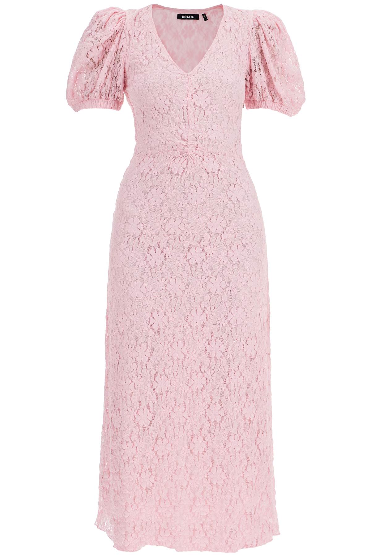 Rotate Pink Lace Midi Dress With Puff Sleeves