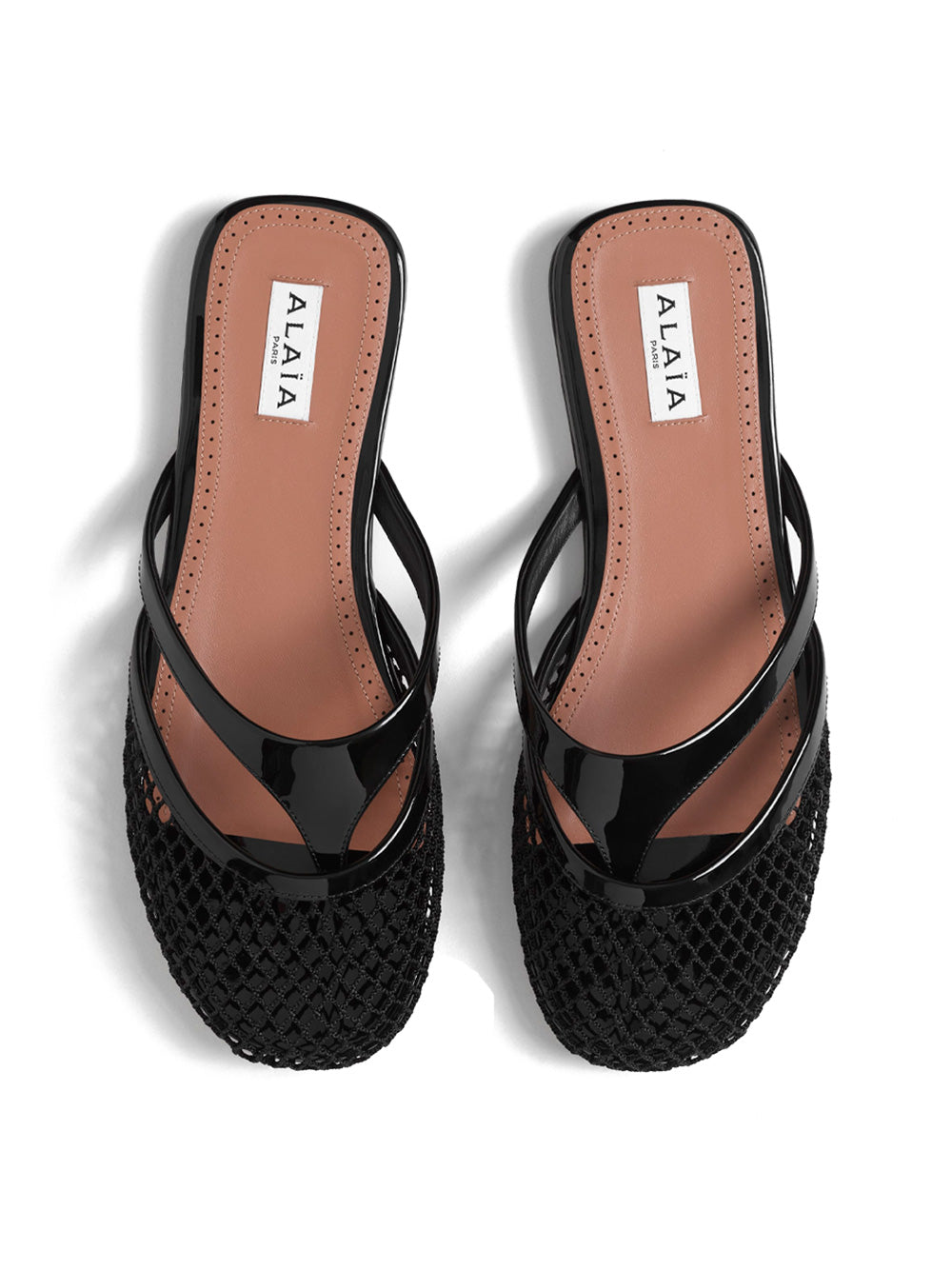 Alaïa Fishnet And Leather Infradito Flat Mules
