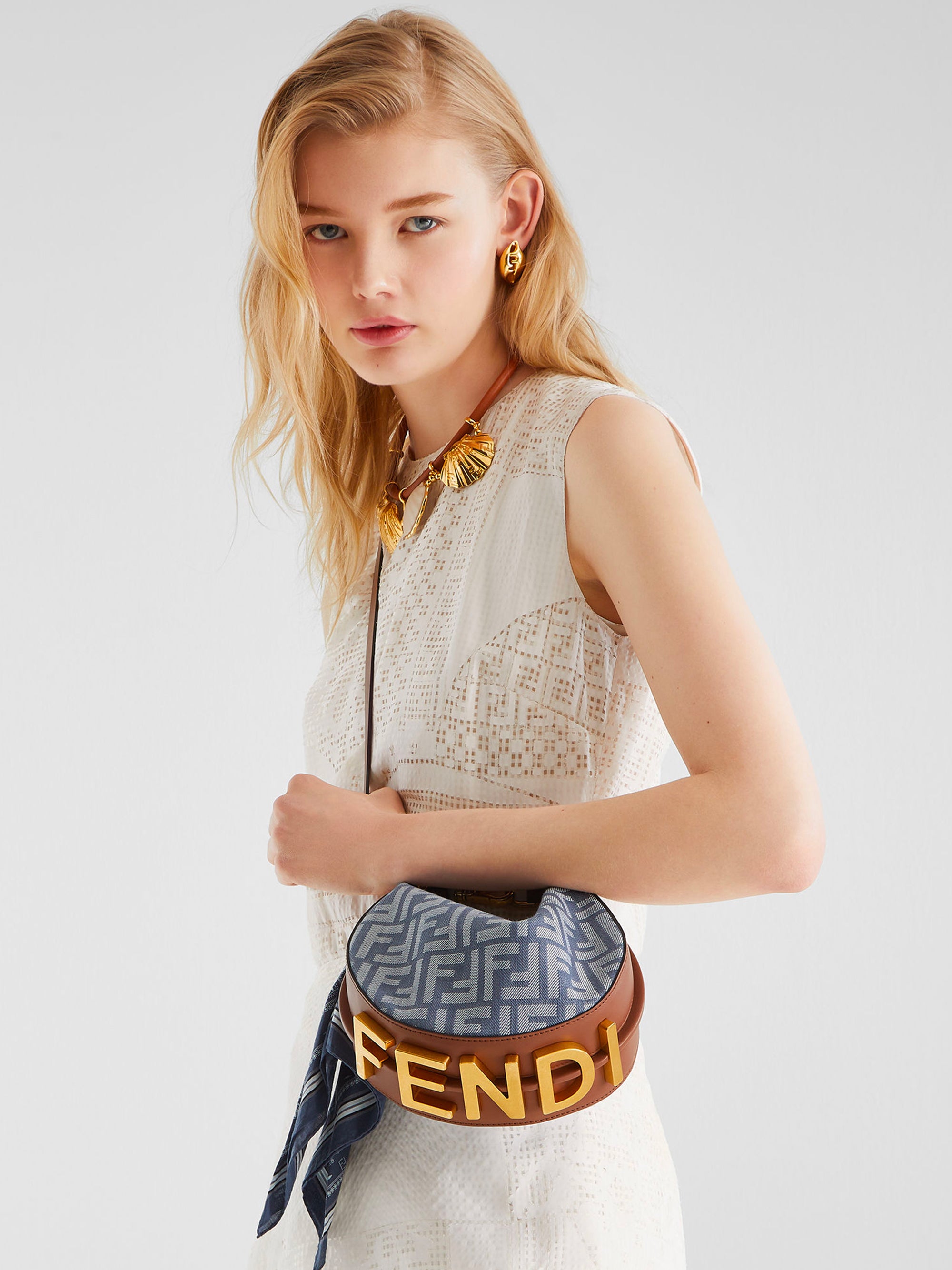 Fendi Fendigraphy Mini Blue Denim-effect Ff Jacquard Mini-bag